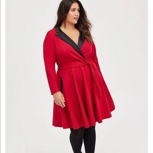 Torrid plus size red tuxedo long sleeve wrap dress nwt